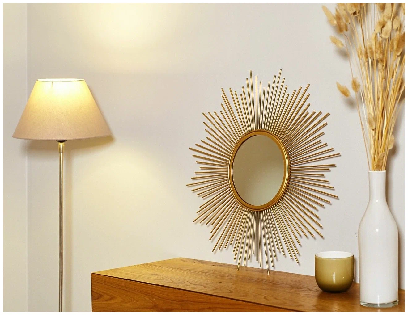 Radiant Elegance: The Golden Sun Wall Mirror